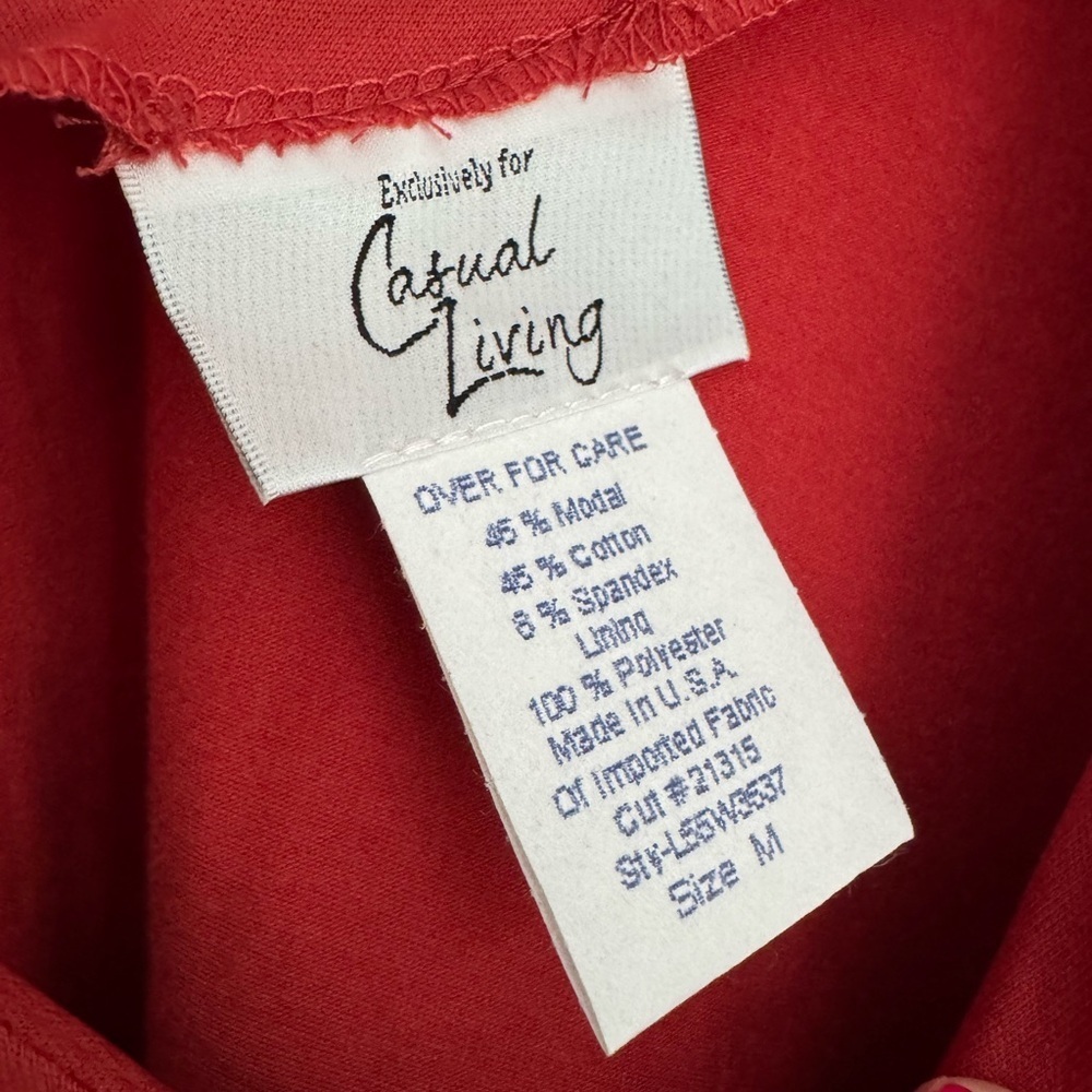 Casual Living  V-Neck Top 3/4 Sleeve Cotton Shirt Resortwear Summer Orange M - Picture 3 of 4